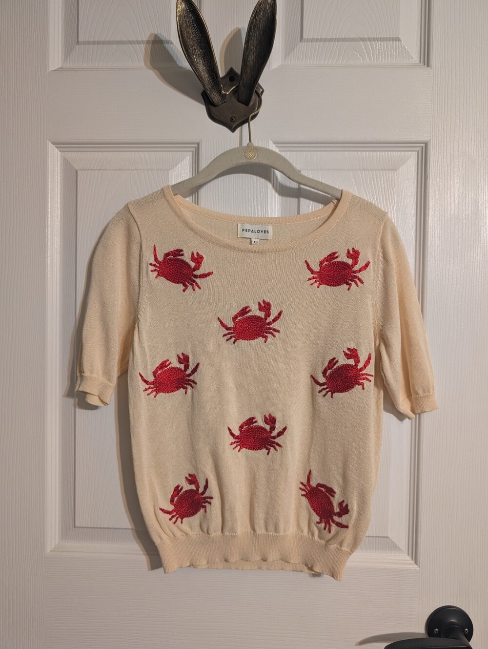 Pepaloves Crab Lobster Embroidered Sweater Top Xs Nautical Beach